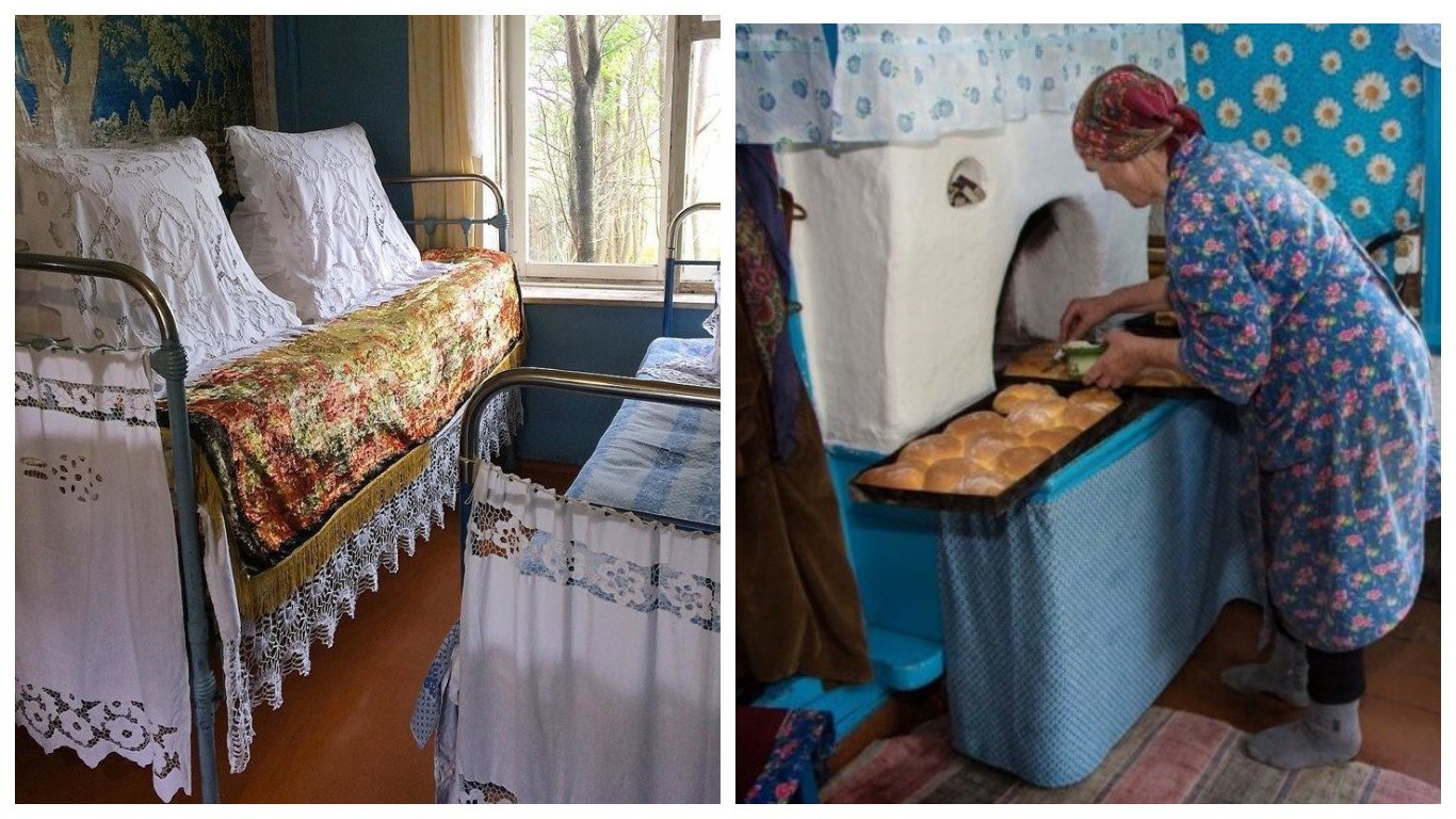 Кровать в деревенском доме у бабушки