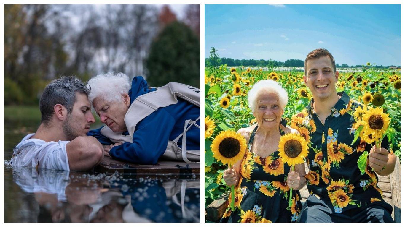 Бабушки природе. Зеленский в стиле бабушки. 93-Летняя бабушка и ее внук увлекаются вот такими фотосессиями. Ярмольник Титаник внук.